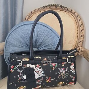 Ed Hardy Black Satchel with Colorful Tattoo Prints
